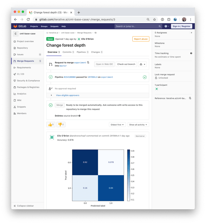 First CML report in GitLab