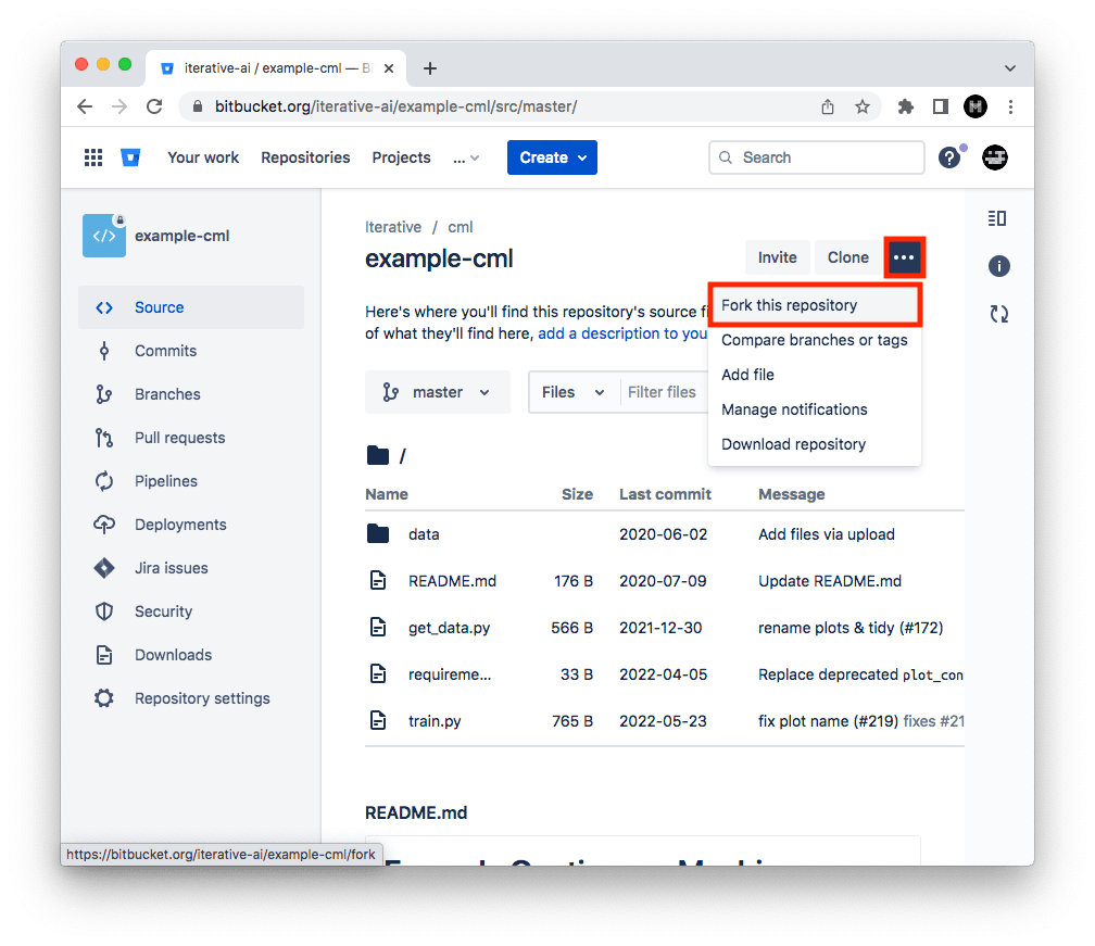 Bitbucket fork clearance